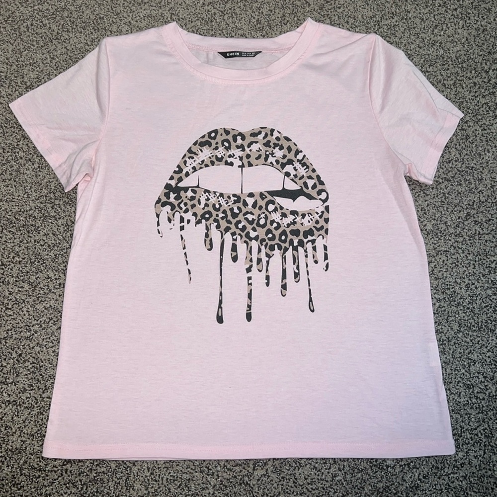 SHEIN Pink Shirt- Leopard Lips